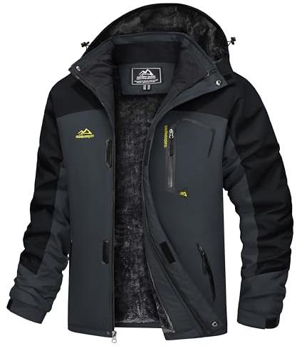 TACVASEN Herren Arbeitsjacke Winter Angeljacke Übergangsjacke Regenjacke Outdoorjacke Wasserdicht Atmungsaktiv Winddicht, Grau Schwarz, M