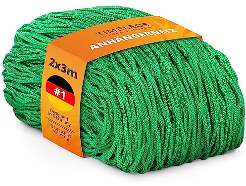 TIMELEOS Rete per rimorchio, 2 x 3 m, estensibile, per rimorchi, rete di container, rete di sicurezza per carico, rete di trasporto, bagagliaio, auto, rete di bagagli, maglia fine (Green)