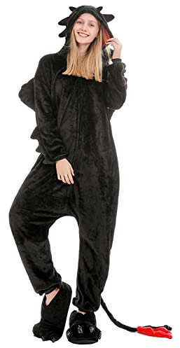 YAOMEI Erwachsene Jumpsuits, 2020 Kostüm Tier Kostüm-Anzug Onesie Nachthemd Schlafanzug Kapuzenpullover Nachtwäsche Cosplay Karton 3D Kigurumi Fastnachtskostuem Halloween (Toothless, XL)