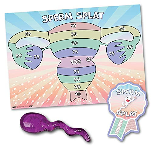 Baby Shower Games - SPERM SPLAT – Unlimited Players | Winner Prize | XL Poster | Sticky Splat included for fun boy, girl, neutral/unisex baby shower party | group baby shower game | Gender Reveal