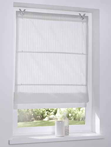 Raffrollo Ösenrollo Verlock gestreift Blickdicht Weiss Breite 60 x Höhe 140 cm