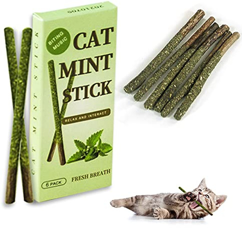 LYEAA 6 unids/caja natural de la hierba gatera/agalla, palillo de fruta gatmenta Silvervine mezcla gato molar masticar juguete gatito dientes limpieza Snack