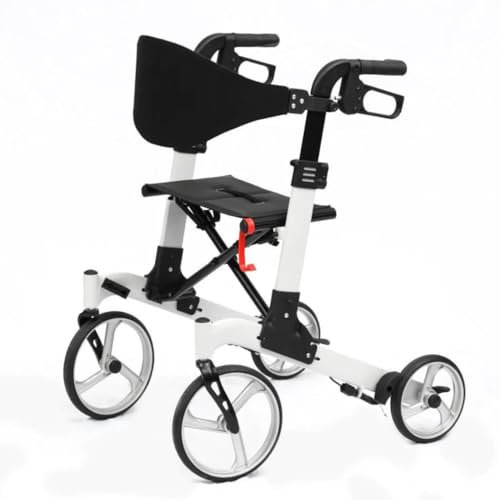 Rollator in Alluminio Pieghevole,Deambulatore per Anziani con 4 ruote,deambulatore da esterno,Girello anziani,con Seduta Cestino Portaoggetti,Maniglia Regolabile in Altezza White