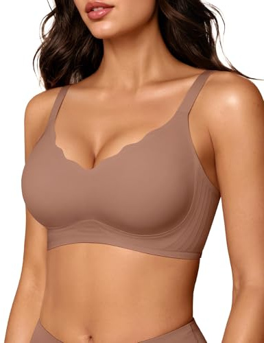 OEAK Sömlös behå för kvinnor utan bygel, V-ringad zero feel, bralette, mjuk push-up, vadderad, bysthållare, bekväm t-shirt, bh, mjuk sömnbh