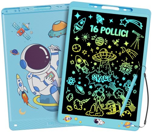 16 Pollici Tavoletta Grafica LCD Scrittura, Electight Tavoletta Grafica Lavagna Portatile da Disegno con Penna, Giocattoli Educativi, per Studenti Famiglia Ufficio, Bambini 3 4 5 6 7 8 Anni (Blu)