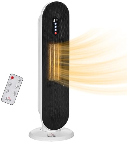 HOMCOM Elektrisk radiator oscillerande värmefläkt 45° timer 24H 1 200/2 000 W - keramik PTC - fjärrkontroll ingår - extra värmeskydd mot vältning och överhettning svart