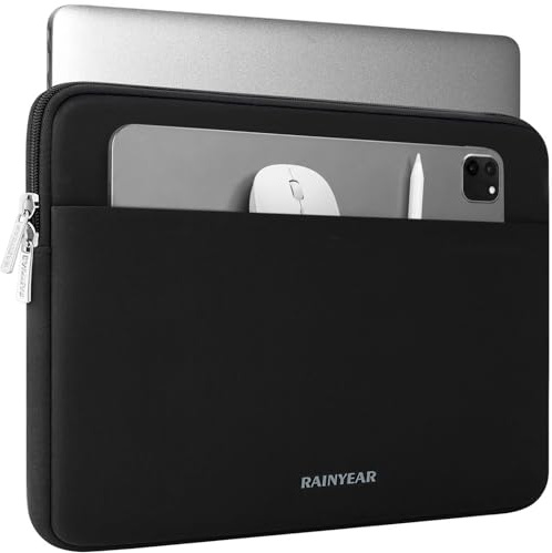 RAINYEAR 13.3-14 Inch Laptop Sleeve Soft Case with Front Pocket, Black | Compatible with 14 Notebook Chromebook Ultrabook, 15 MacBook Air M5 A3448 M4 A3241 M3 A3114 M2 A2941 Protective Cover