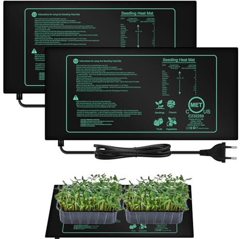 BORDEAG 2 unidades de esteras calefactoras para plantas, 25 cm x 52,5 cm, 21 W, estera térmica para invernadero, para plántulas, para plantas de semillero, para plantas de semillero