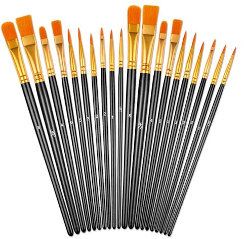 Pinceles para Pintura 20 Piezas, Pinceles Pintura Acrilica de Primera Calidad con Mango de Madera y Cerdas de Nailon Duraderas, Pincele Acuarela para Artistas, Adultos, (20, Negro)