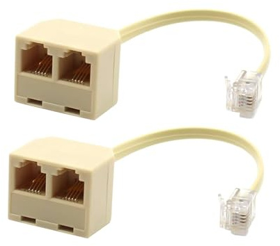 HAWAKA 2 Pack Telefono RJ11 6P4C Adattatore a 2 Vie, RJ11 6P4C Maschio a Convertitore Femminile con 5 Pollici Cavo, Adattatore a Parete Jack Splitter per Linea fissa