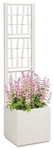vidaXL Maceta para Jardín Blanco 36 x 36 x 140 cm Polipropileno, Maceta Moderna, Decorativa para Interiores y Exteriores, Caja de Flores y Enrejado para tu Patio