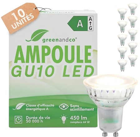 10x GU10 LED reflektorlampa | ersätter 44 watt | kallt vitt 6500 K | 2,5 W 450 lm | 36° strålvinkel | inget flimmer | energieffektivitetsklass A | 230V | ej dimbar