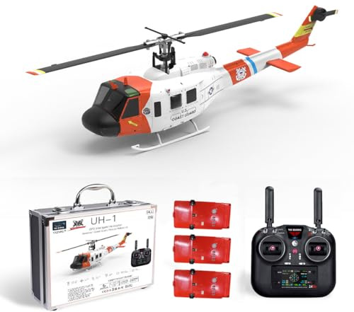 BAUPLAY RC helikopter, F07S UH-1 Huey 1/34 fjärrstyrd helikopter, 2,4 G 6CH militär helikopter med GPS-positionering för höjdhållning, leksak, present för vuxna – RTF