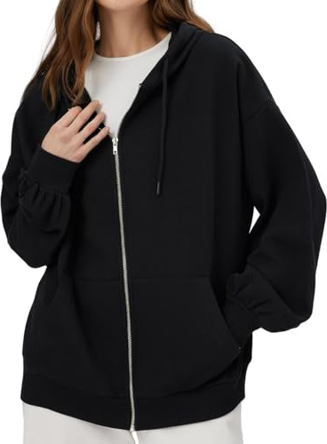 JiaYouLC Women's Lightweight Hoodie with Pockets Solid Color Long Sleeve Zip Up Sweatshirt for Ladies UK