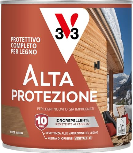 V33 - Protettivo Completo per Legno BIO Alta Protezione all'Acqua - Noce Medio - 0,75 L