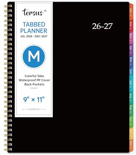 Planner 2026-2027 - Monthly Calendar 2026-2027, Colorful Monthly Tabs, Jul 2026 - Dec 2027, 9 x 11 Large Planner/Calendar, Back Pocket, Perfect for School Office Home Planning