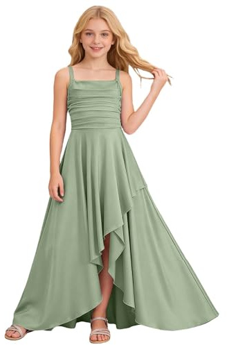 Générique Robe Longue Fille Robe de Soirée Enfant Robe Demoiselle d'honneur Fille Satin sans Manches Épaules Dénudées Robe Princesse Midi Élégante pour Mariage Baptême Fête Cérémonie