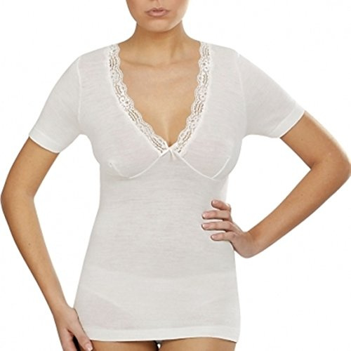 VAJOLET BY SELINA Canottiera Donna Intimo Manica Corta in Misto Lana E Pizzo MM6387 Misure 4-5-6-7-8 Bianco (7 XXXL IT Donna)