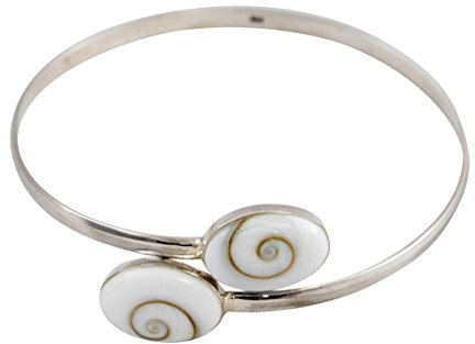 Vurmashop Brazalete Plata de Ley 925 con Piedra Santa Lucía Natural - Pulsera Ojo de Shiva para Mujer - Joyería Mediterránea - Blazalete de Concha Natural Color Blanco