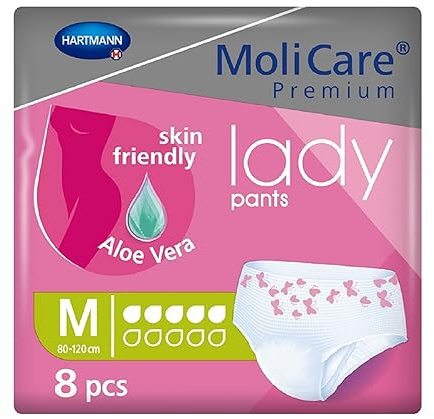 MoliCare Premium Lady Pants 5 Drop Incontinence Pants for Women, Size M | 8 pairs, discreet pull-ups for women, for moderate leaks, instant-dry feeling, odour control, skin-friendly