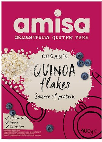 Amisa Organic Gluten-Free Quinoa Flakes, 400g - Certified Gluten Free & Suitable for Vegans - Source of Protein - Ideal for Healthy Breakfast Cereal