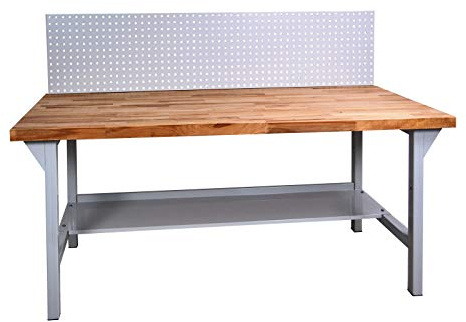 ADB Werkbank Werktisch Arbeitstisch mit Buchenplatte + Lochwand 1500x800x850 mm