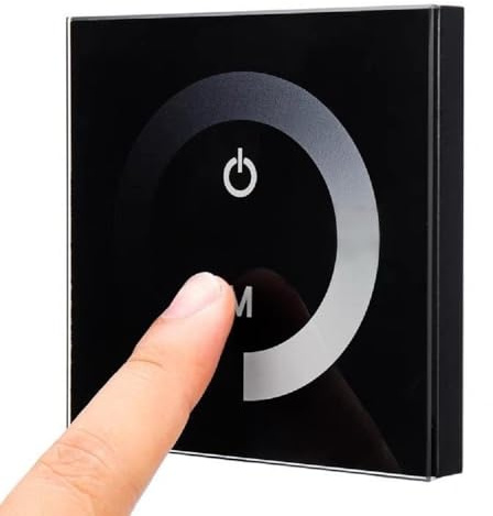 Taikuwu DC 12V-24V Controlador de panel táctil montado en la pared Regulador intensidad luz Brillo ajustable para tira de luz LED de un solo color (negro)