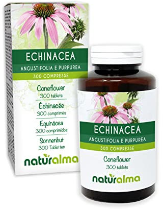Sonnenhut (Echinacea angustifolia und purpurea) Kraut und Wurzeln Naturalma - 150 g - 300 Tabletten - Nahrungsergänzungsmittel - Natürlich und Vegan