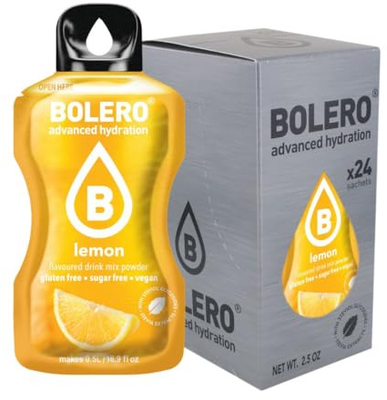 Bolero Drink 24 Bustine 3 gr grammi Sticks Frutta Preparato Polvere Solubile Per Bevanda Fresca in Acqua Prodotto, 72 grammi dolcificato alla stevia (Limone)