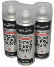 The Stove Wizard Professional Trade Spray Paint BLACK – 3 x 400ml High Temperature BBQ & Stove Paint – Up to 650°C – Matt Finish for BBQs, Chimineas, Fires, Automotive & More – Made in UK