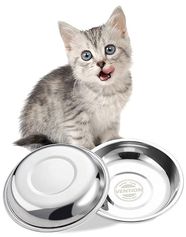 VENTION Petite Gamelle Chat INOX Peu Profonde, Lot de 2 Gamelle Chaton de 16,6 cm, Bol Chat INOX 450ml