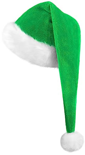 KONVINIT Lang Weihnachtsmütze Nikolausmütze Erwachsene Grün Plüsch weihnachtsmann mütze mit dicker fellrand,Santa Clause Mütze für Weihnachtsfeier Weihnachtself Mütze,grün