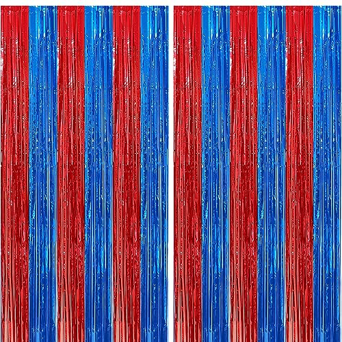 2 Pack Red Blue Foil Fringe Tinsel Party Backdrop Curtain