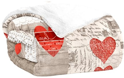 Home Tresor Plaid Pile, Coperta Copridivano, Pellicciotto Caldo e Morbido in Pile di Flanella e Sherpa Invernale, Plaid Divano Coperta Pelliccia Pelosa Fantasia Love cm. 127x152