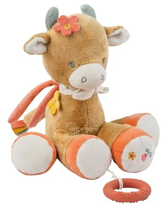 Nattou Peluche Musicale en Coton et Velours, avec Musique et Anneau de Dentition en Silicone, Mila la Vache, Env. 30 cm, Mila, Zoë et Lana, Beige