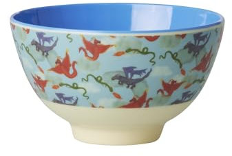 RICE klein Melamin Schüssel Kinderschüssel Blau mit Drachen Dragon Print