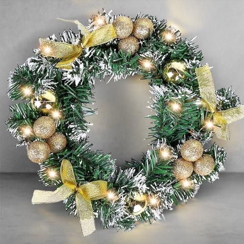 LED Weihnachtskranz: Türkranz Weihnachten, Adventskranz mit Christbaumkugeln und Zweigen, Dekokranz Tischkranz Weihnachtsdeko, als Tür- und Tisch-Dekoration zur Adventszeit und zu Weihnachten