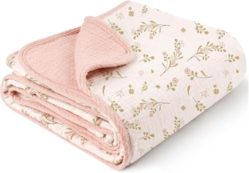 MiuK!ns Musselin Baby Decken 100% Baumwolle 120 x120cm kuscheldecke Baby, Atmungsaktive Krippendecke für Baby Weiche Krabbeldecke für Kleinkinder Mädchen Junge - Rosa