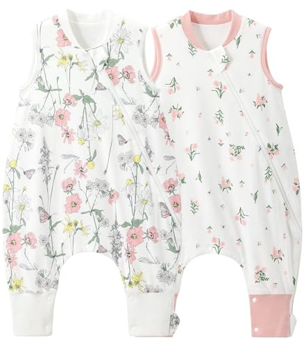 Duomiaomiao 2 Pezzi Sacco nanna per Bambini con Piedi, 1.0 Tog – Ideale per Primavera ed Estate, Utilizzabile Tutto l'Anno, 100% Cotone, Con Aperture per Gambe per Bambini