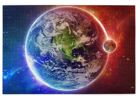 AUGUSTRUSH Jigsaw Puzzles For Adults 1000, Space Planet Earth Wooden Puzzle For Kids, Extra Large Pieces Intellectual Deluxe Puzzle Gifts For Family And Friends 75x50 Cm