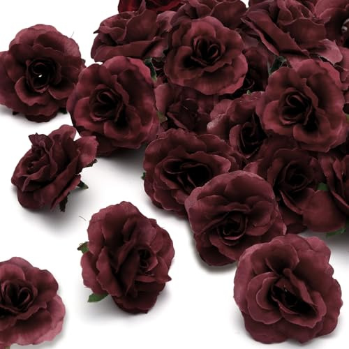 GrainBuds 100 Pcs Mini Wine Red Roses Artificial Flowers Bulk, 1.9 Small Silk Fake Roses Flower Heads for Decoration, Wedding Centerpieces Bridal Shower Party Home Decor,DIY Crafts (Burgundy)