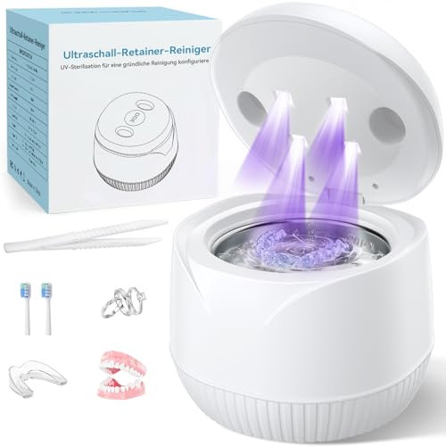 Ultraschallreinigungsgerät 45000Hz UV Ultraschallreiniger 200ML Dental Pod - Ultrasonic Cleaner für Zahnersatz, Retainer, Aligner Zahnschiene, Prothesen, Schmuck mit digitalem Timer