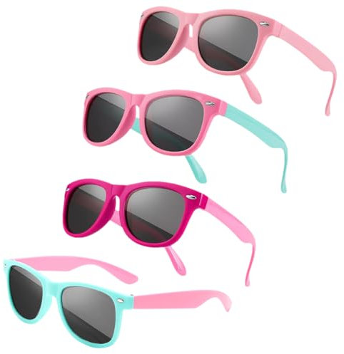 NIEEKRUN 4 Stück Polarisierte Sonnenbrille, Kinder Polarisiert Flexible Sonnenbrilles, Silikon Rahmen Sonnenbrilles, UV-Schutz Mode Bequeme Sonnenbrille für Jungen und Mädchen Alter 3-10 JahreBürsten