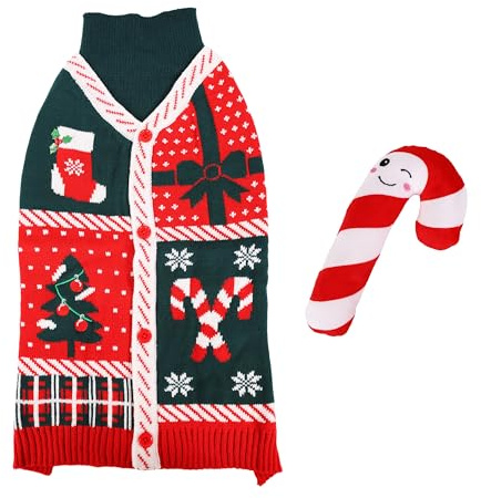 Rosewood Cupido & Comet Box per cani, taglia media, maglione e bastoncino di zucchero, regalo natalizio e set di giocattoli per cani, divertimento per animali domestici