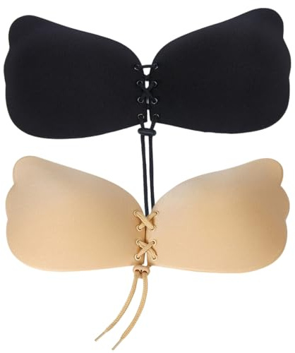 KEWUF 2 paia Invisibile Adesivo Senza Spalline Push Up Reggiseno Copricapezzoli Riutilizzabile Traspirante, Rreggiseno Invisibile, Reggiseno Adesivo, Reggiseno Senza Spalline (Coppa B)
