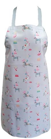 Jolee... Fabrics Wipe Clean PVC Coated Aprons - 100% Cotton Oilcloth - Adults and Childrens Sizes - Easy to Clean and Splash Proof Apron (Circus Carousel Horses, Adult (75cm Length))