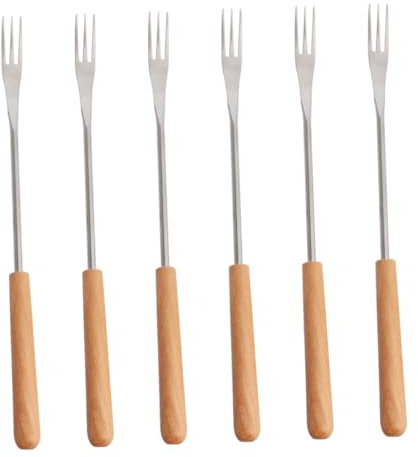 MUCKLILY 6 pièces Six Fourchettes à Fondue Acier Inoxydable avec Manche Outil de Barbecue pour Fruits et Desserts pour Cuisine et Activités Extérieur