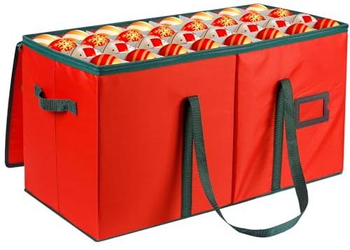 Scatola Porta Palline di Natale con 128 Scomparti, Contenitore per Addobbi Natalizi, Organizer per Decorazioni Natalizie, Dotata di 2 Tasche Aggiuntive, Design con Doppia Zip, in Materiale Oxford