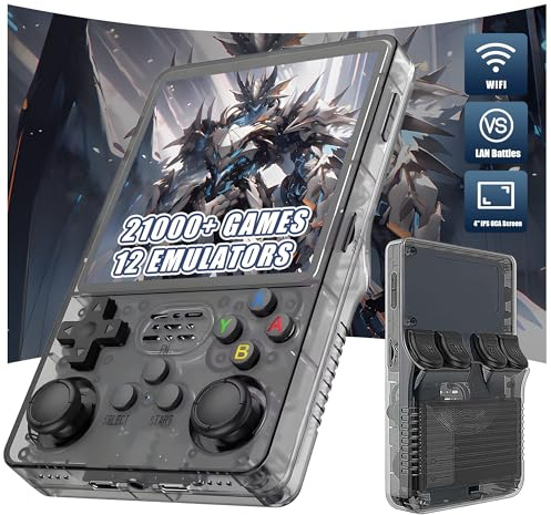 R36 Plus Retro Handheld Game Console 21000+ Games 12 Emulators,4-Inch IPS OCA Screen Retro Game Console,Open Source Linux System Handheld Emulator,Portable Video Gaming Console (Black-128G)