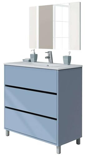 Miroytengo Mueble de Baño con Lavabo Cerámico y Espejo Kalma Estilo Moderno en Color Azul Talco 82x47x90 cm
